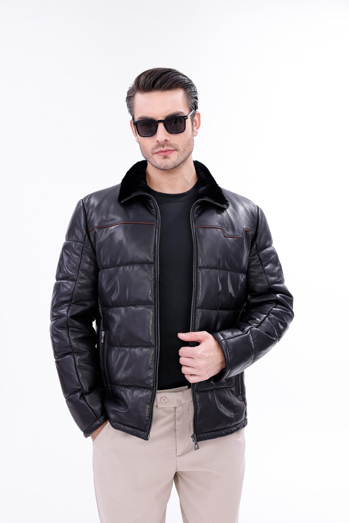 Vinci Leather The Valtina Black Shearling Men Jacket – product view 5