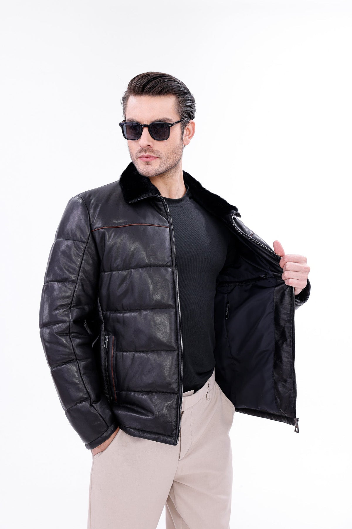 Vinci Leather The Valtina Black Shearling Men Jacket – product view 8