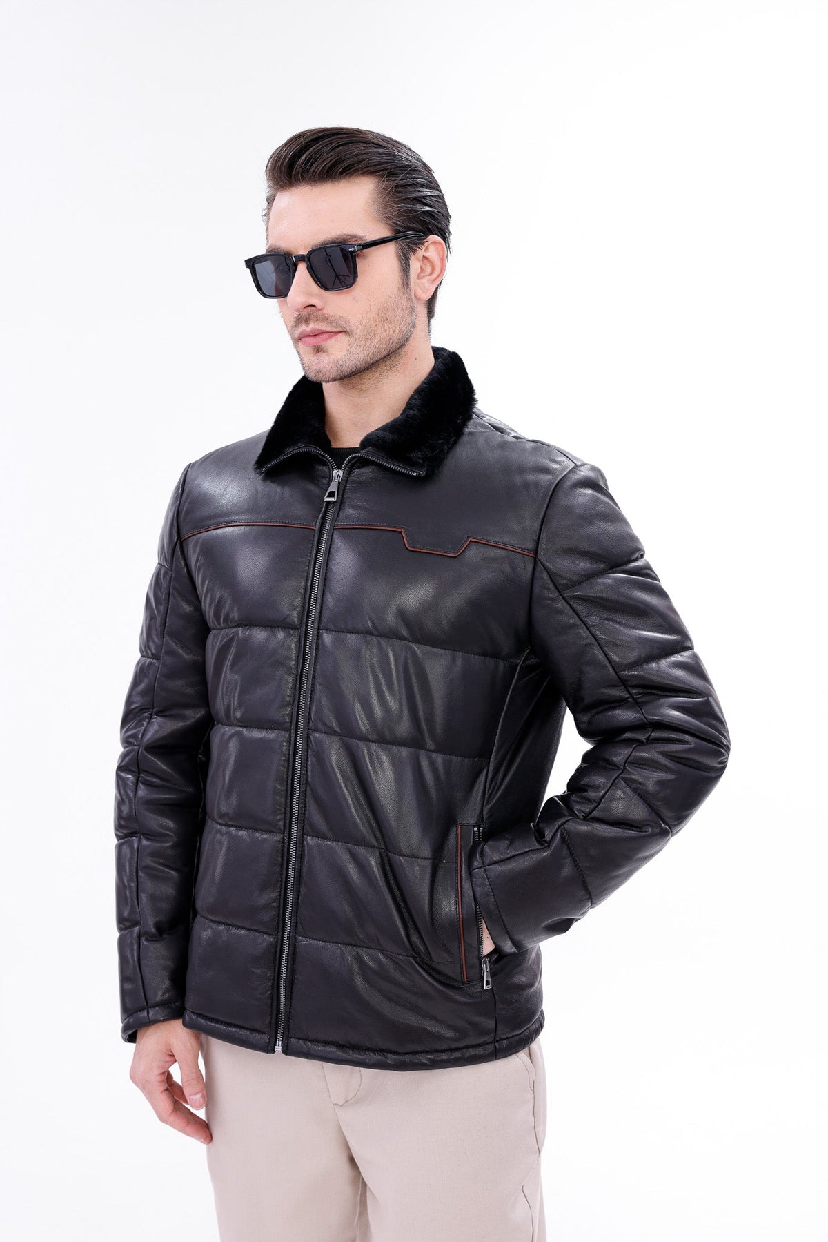 Vinci Leather The Valtina Black Shearling Men Jacket – product view 1
