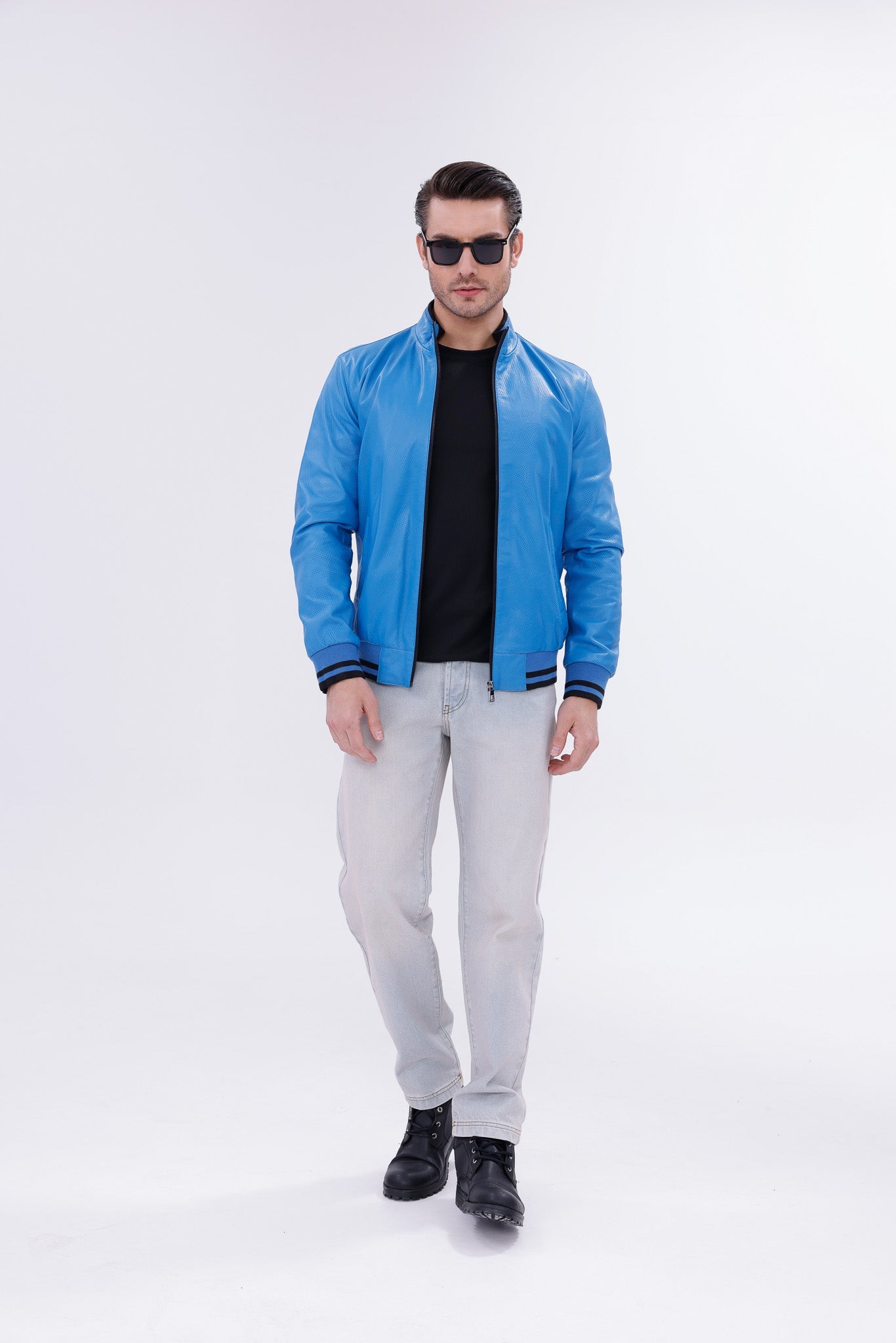 Monza Blue Lambskin Men Leather Jacket