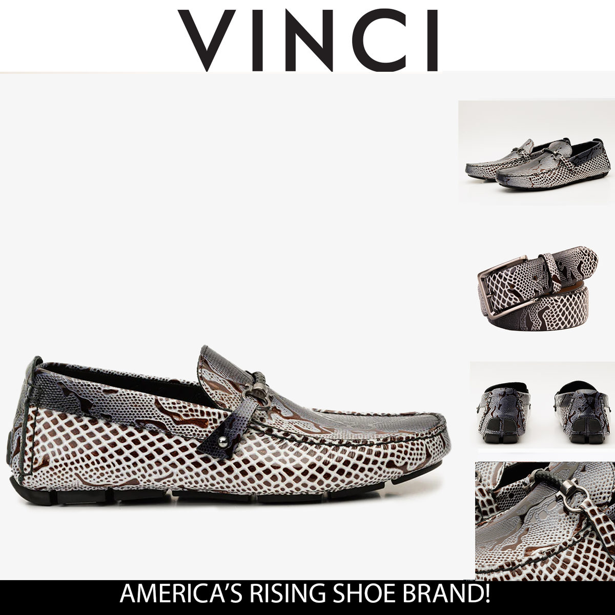 Vinci Leather Bologna Black & White Bit Drive Loafer Men Shoe – product view 3