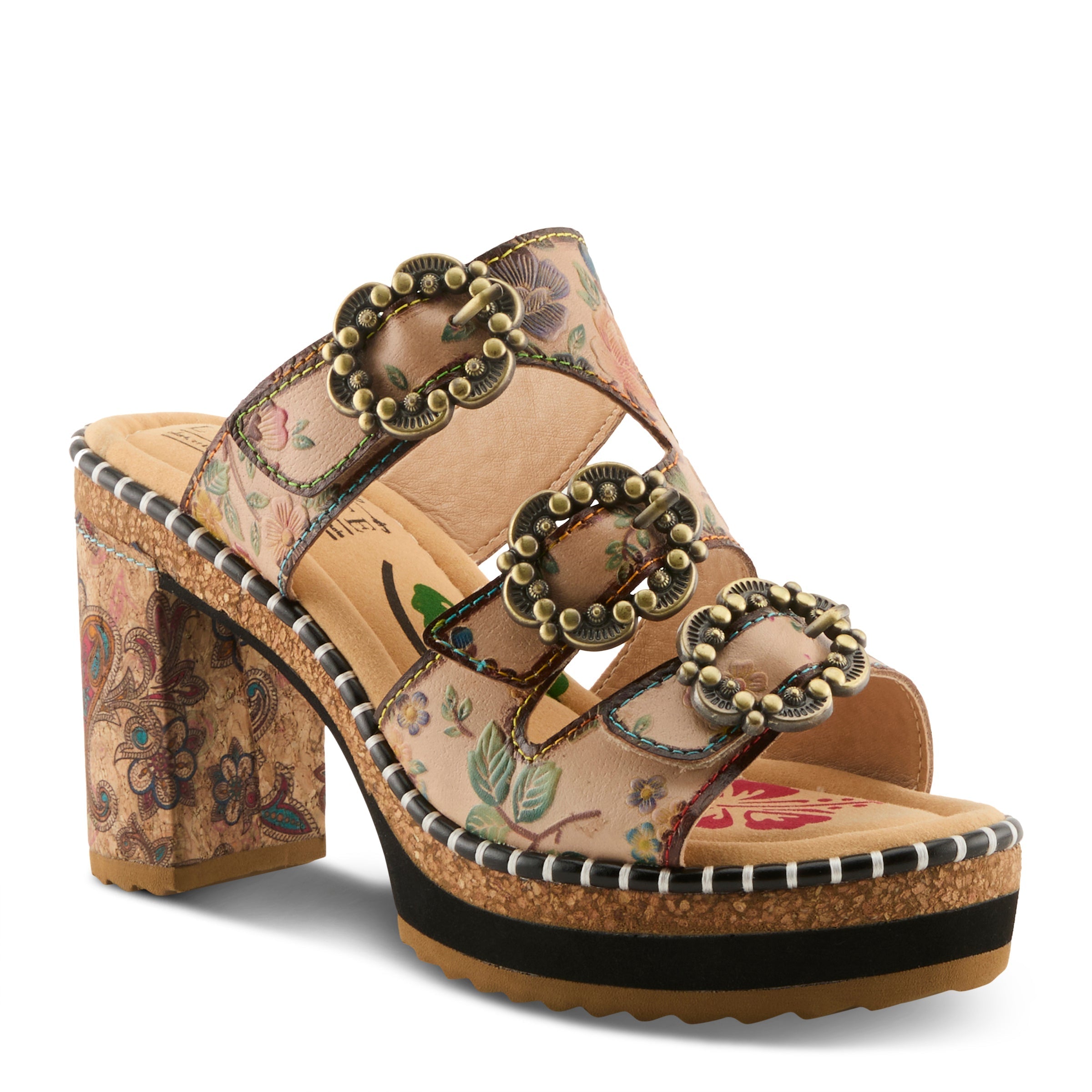 L'Artiste L'ARTISTE MILEMARKER SANDAL sandal in beige multi with handcrafted leather design