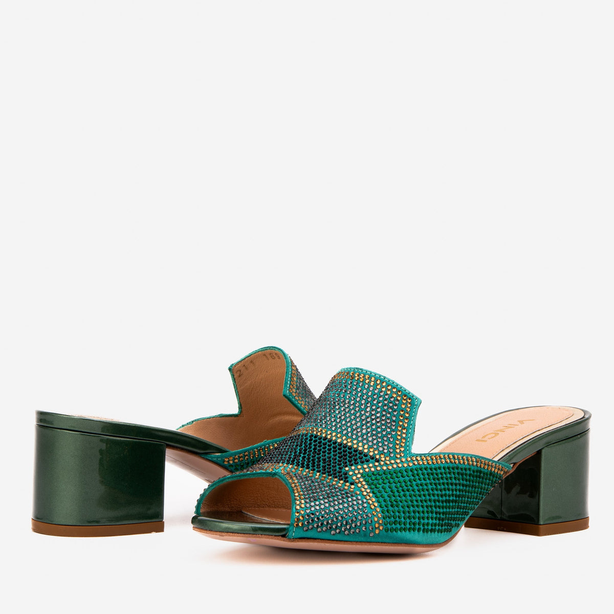Vinci Leather The Magnolia Green Glitter Leather Women Sandal – product view 4