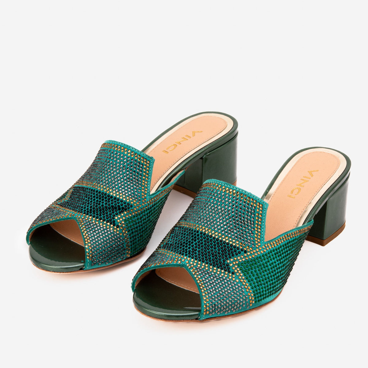 Vinci Leather The Magnolia Green Glitter Leather Women Sandal – product view 5