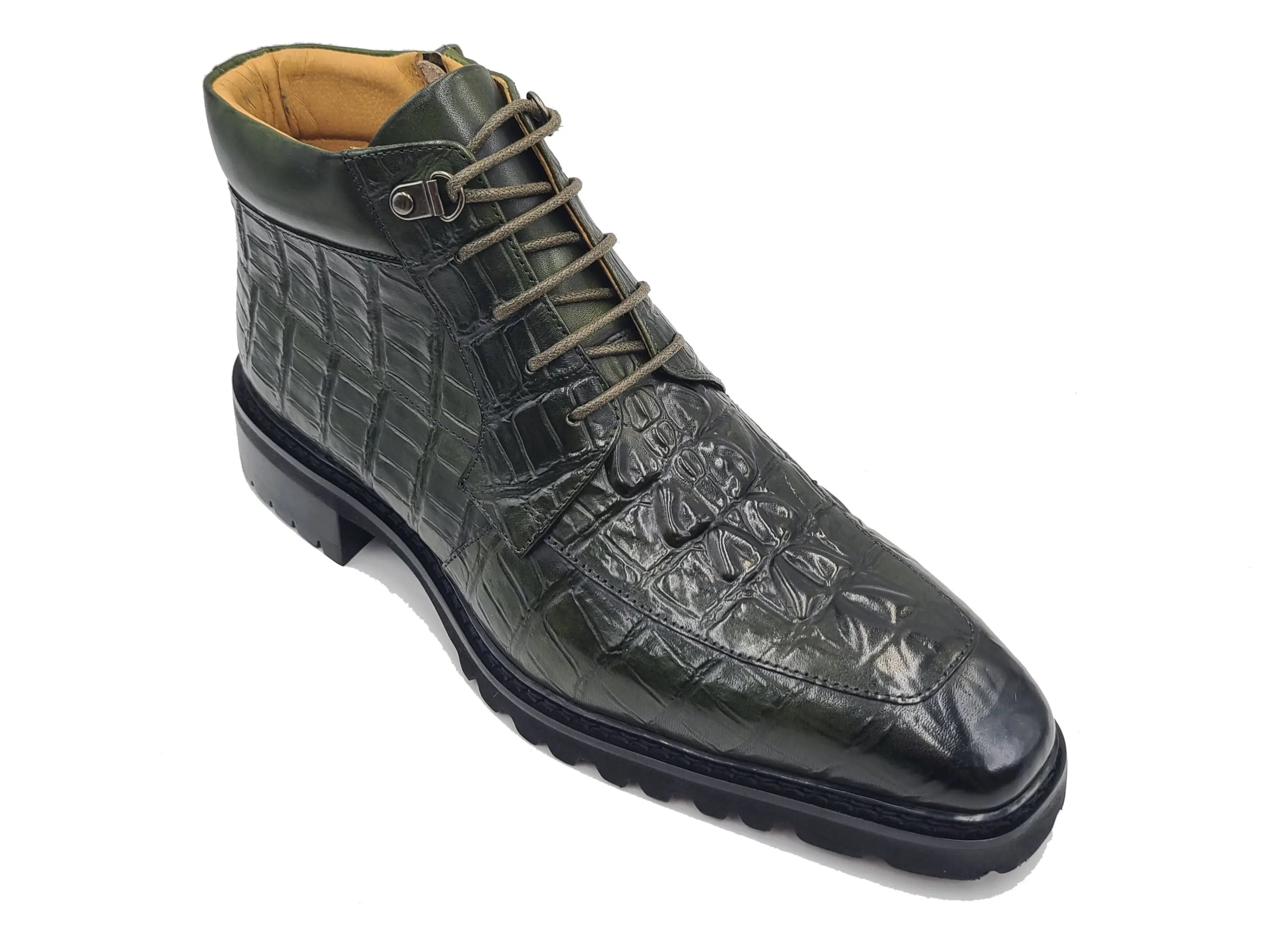 Carrucci Shoes Alligator Embossed Lace Up Boots Men's Calfskin Leather KB516 50 side view
