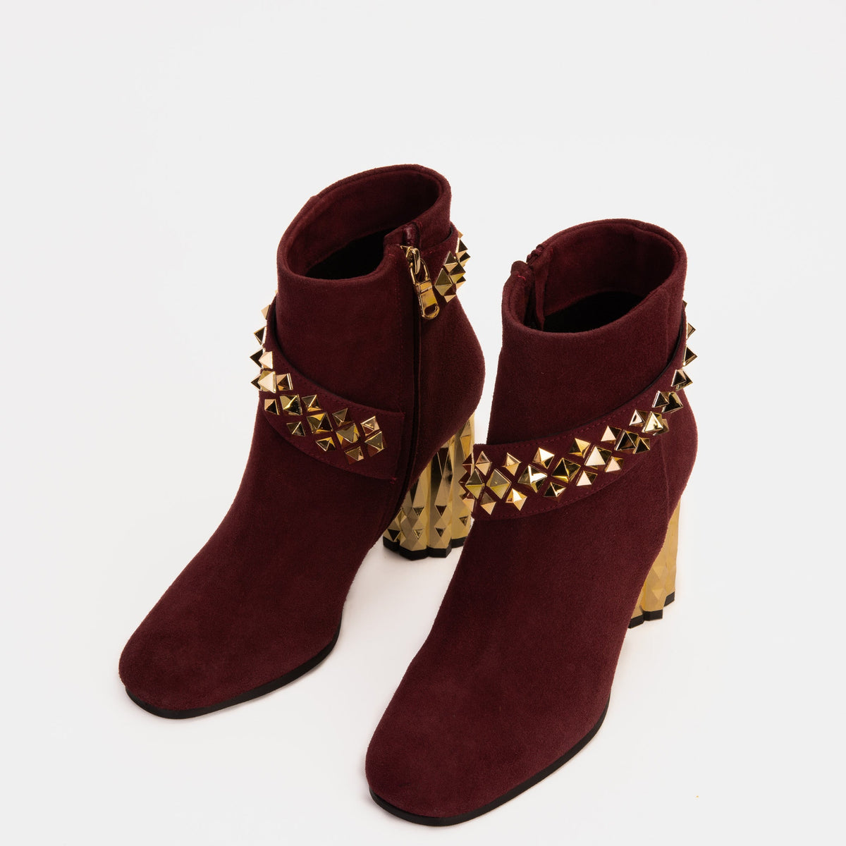 Vinci Leather The Metal Burgundy Suede Leather Block Heel Women Boot – product view 4