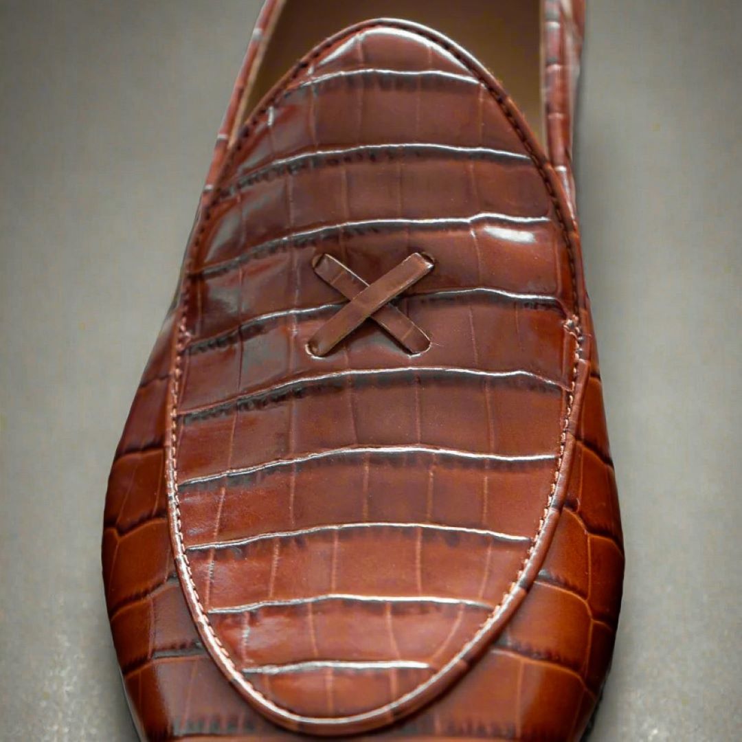 Del Toro Shoes Men's Cognac Full Croc Milano Loafer