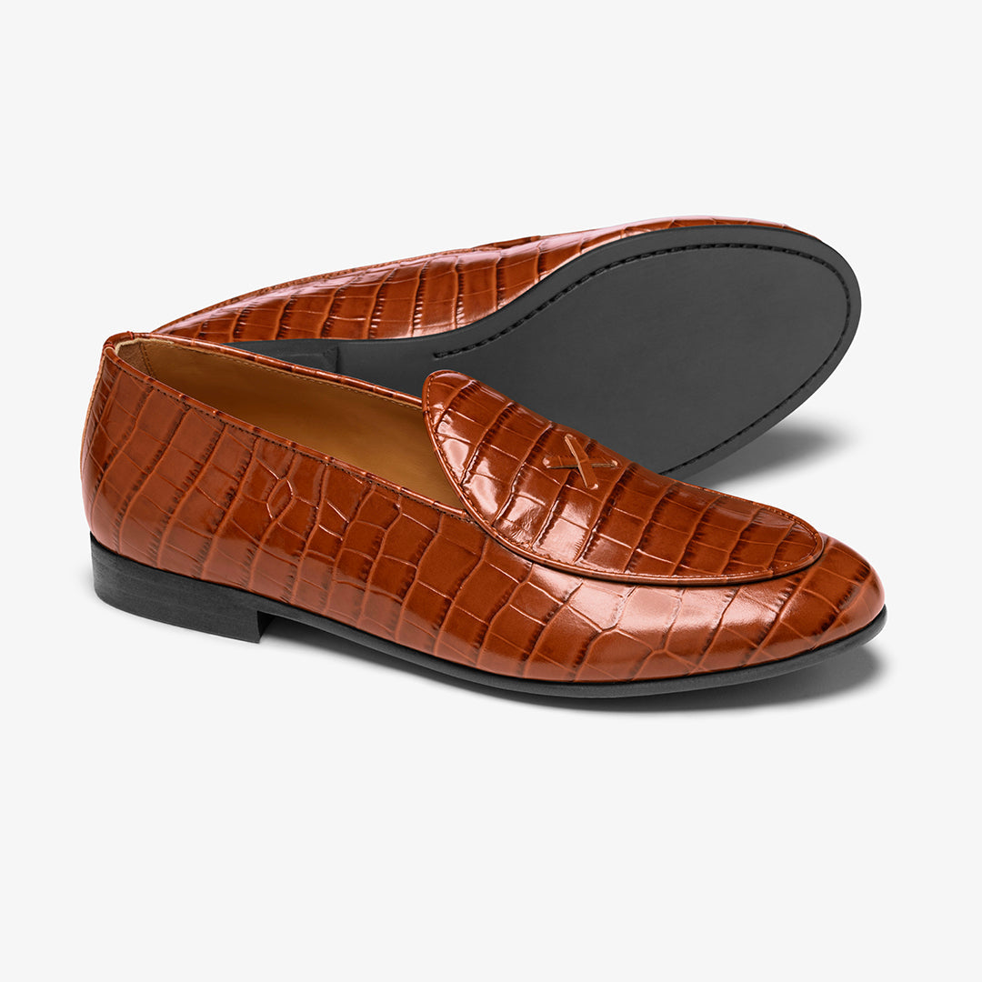 Del Toro Shoes Men's Cognac Full Croc Milano Loafer