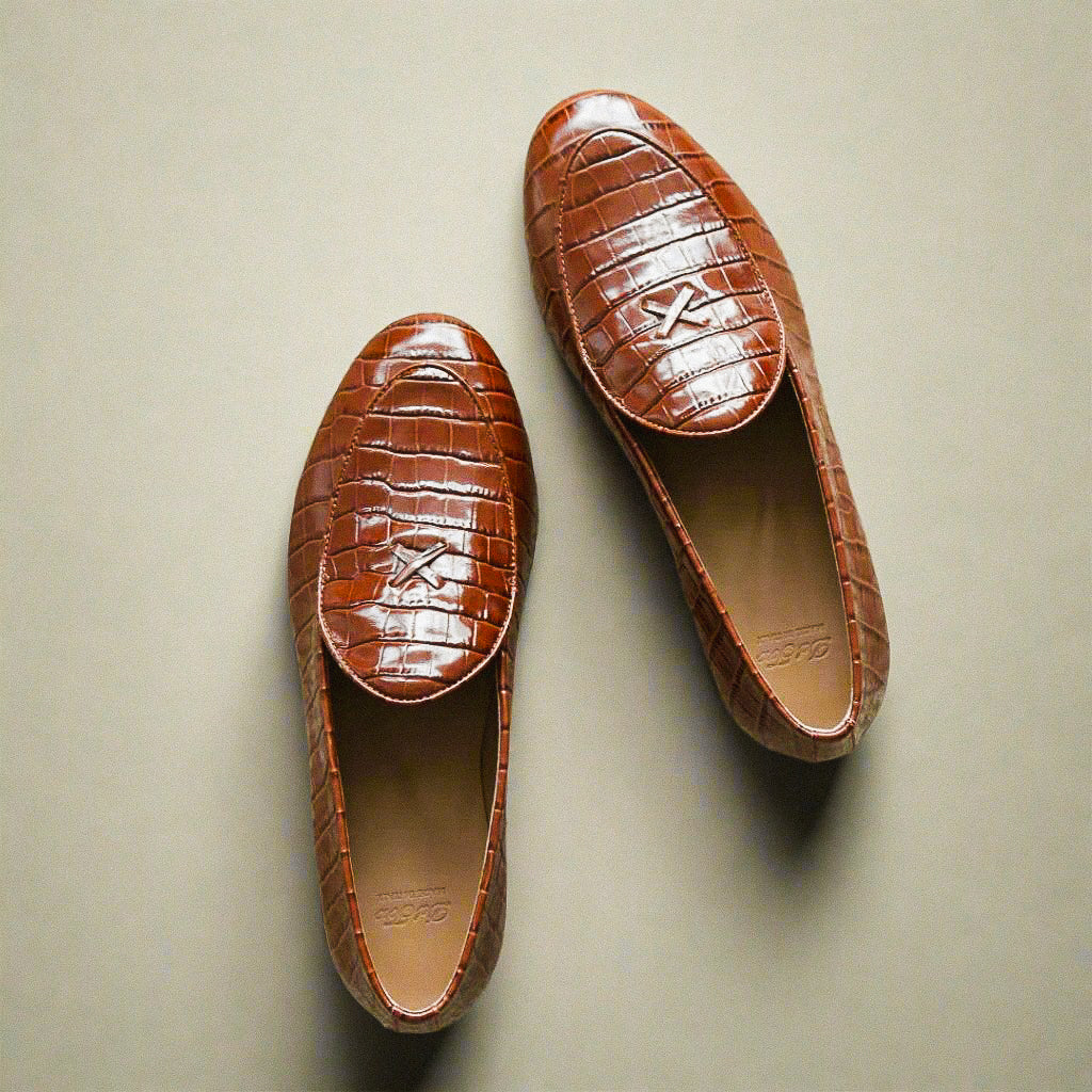 Del Toro Shoes Men's Cognac Full Croc Milano Loafer