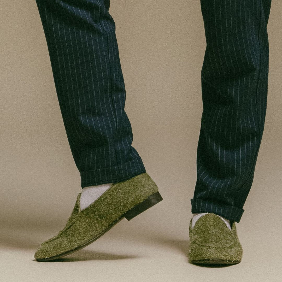 Del Toro Shoes Men's Olive Textured Suede Milano Loafer