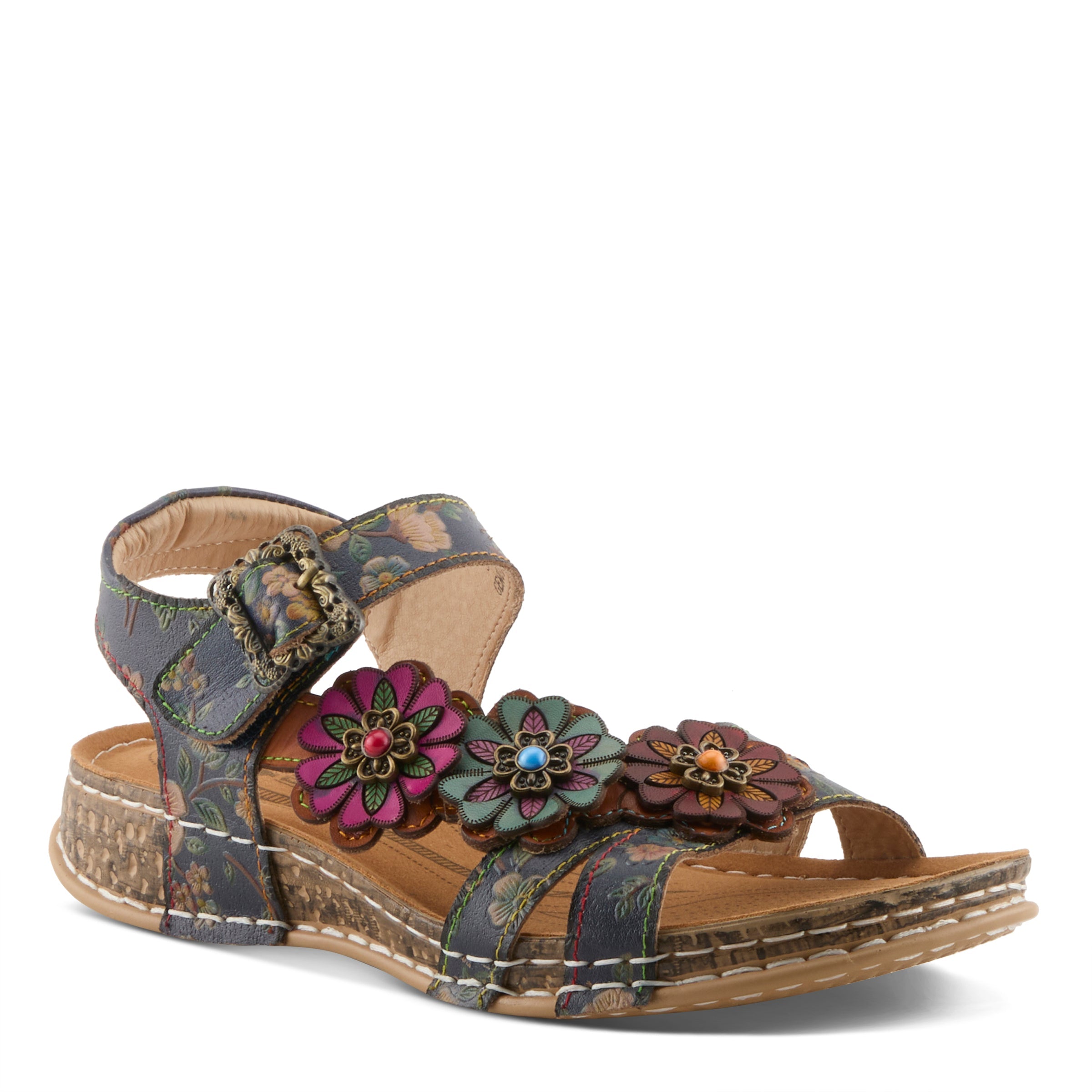 L'Artiste L'ARTISTE OFFCENTER SANDALS sandal in navy multi with handcrafted leather design