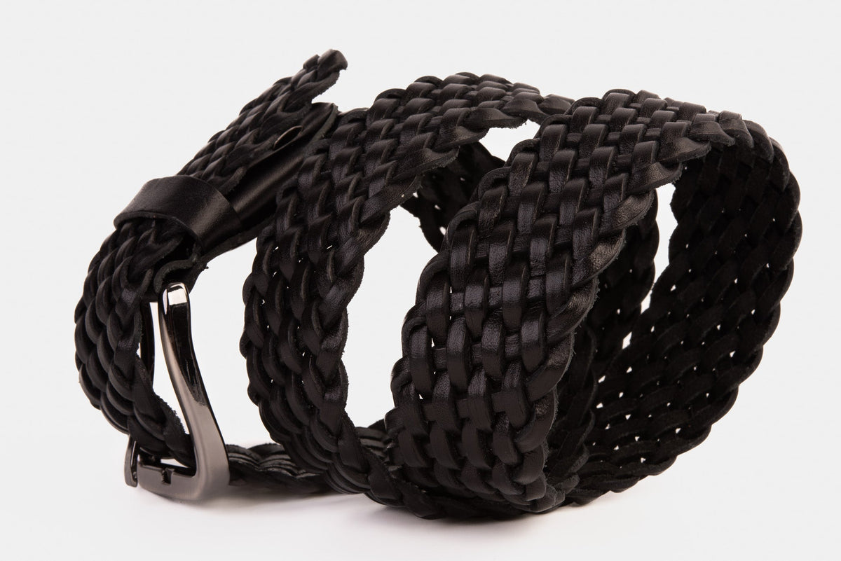 Vinci Leather The Grand Woven Black Color Leather Belt – product view 3
