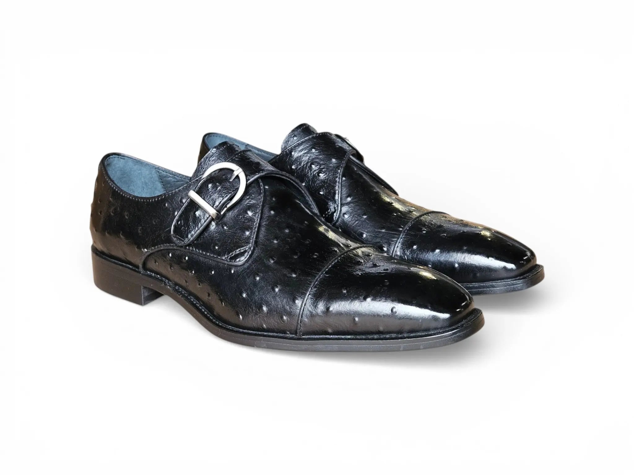 Ostrich Embossed Cap Toe Single Monk Strap Carrucci Shoes Men's