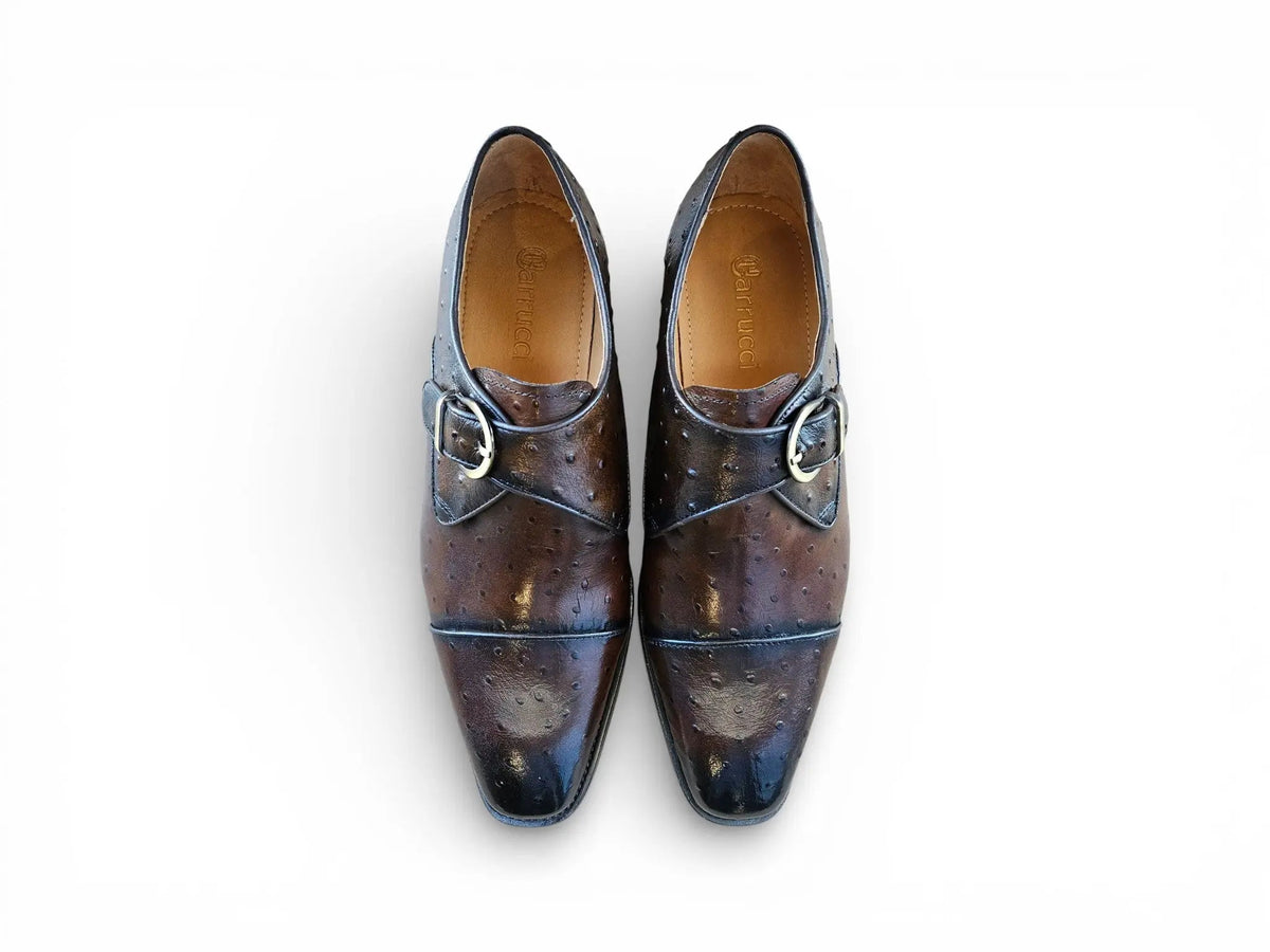Ostrich Embossed Cap Toe Single Monk Strap Carrucci Shoes Men's β Front View