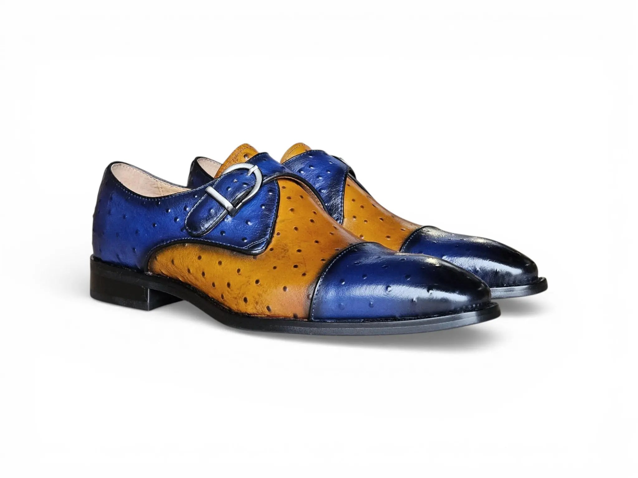 Ostrich Embossed Cap Toe Single Monk Strap Carrucci Shoes Men's