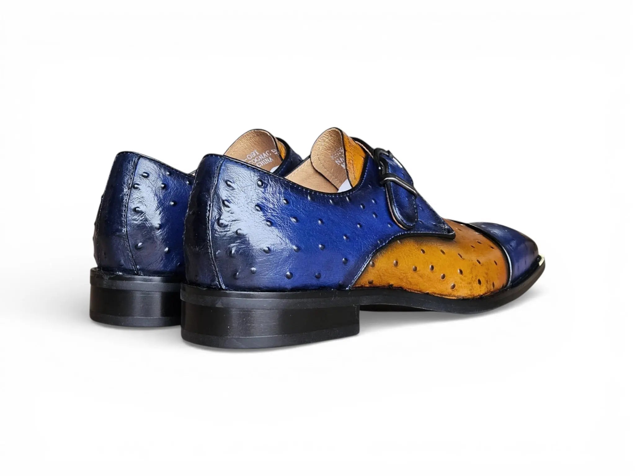 Ostrich Embossed Cap Toe Single Monk Strap Carrucci Shoes Men's