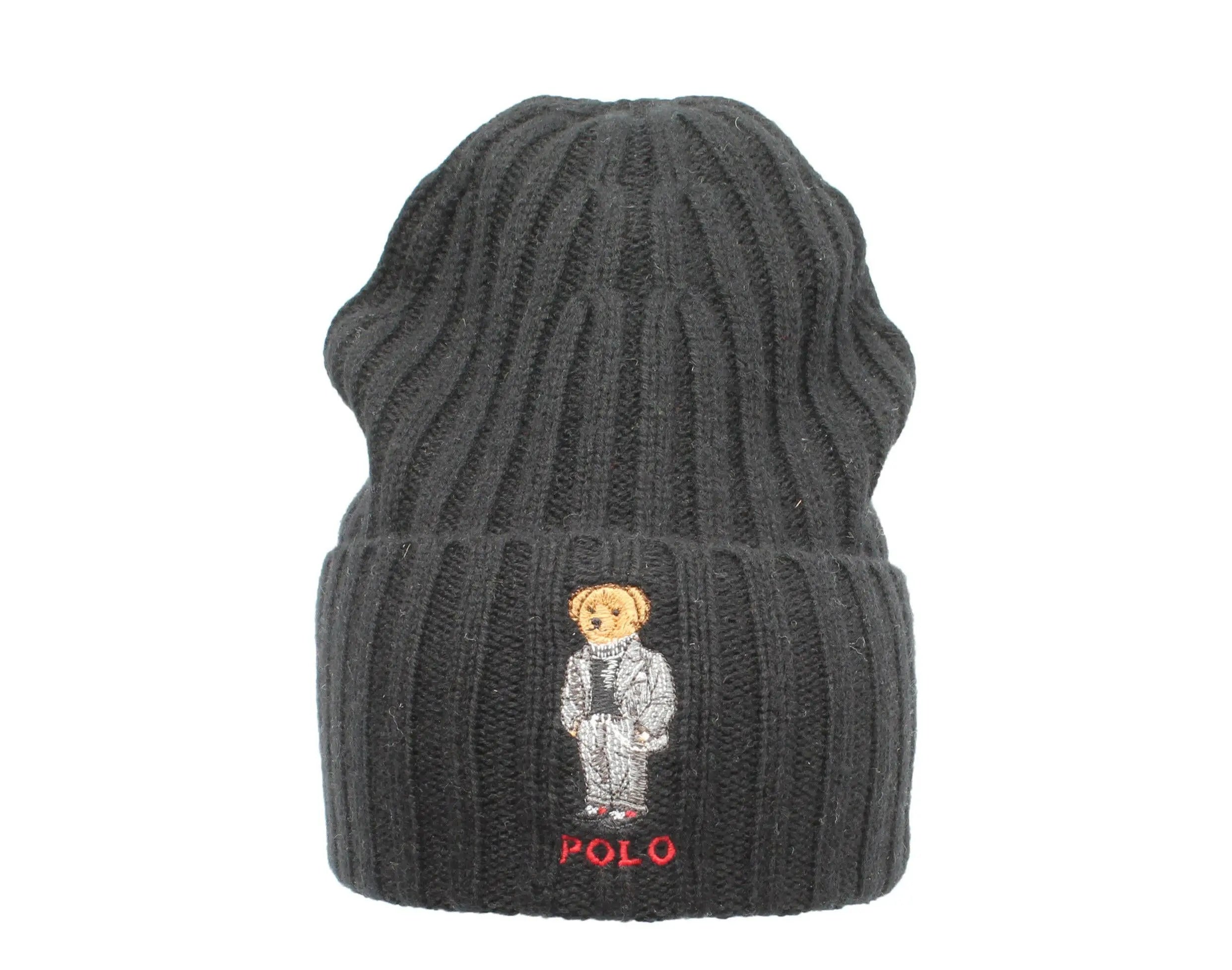 Polo Ralph Lauren Polo Bear Chalk-Stripe Knit Cuffed Beanie Hat Navy