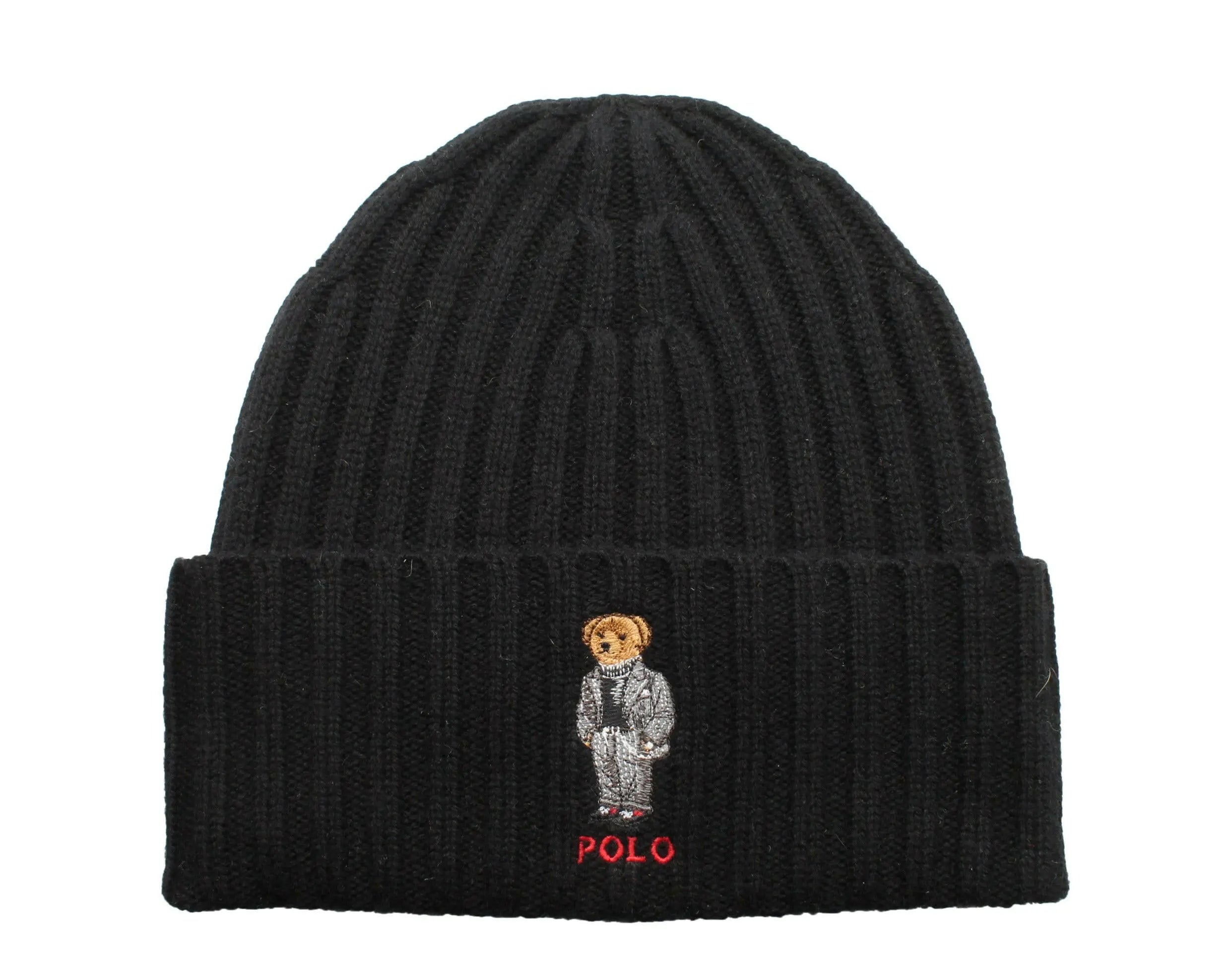 Polo Ralph Lauren Polo Bear Chalk-Stripe Knit Cuffed Beanie Hat Navy