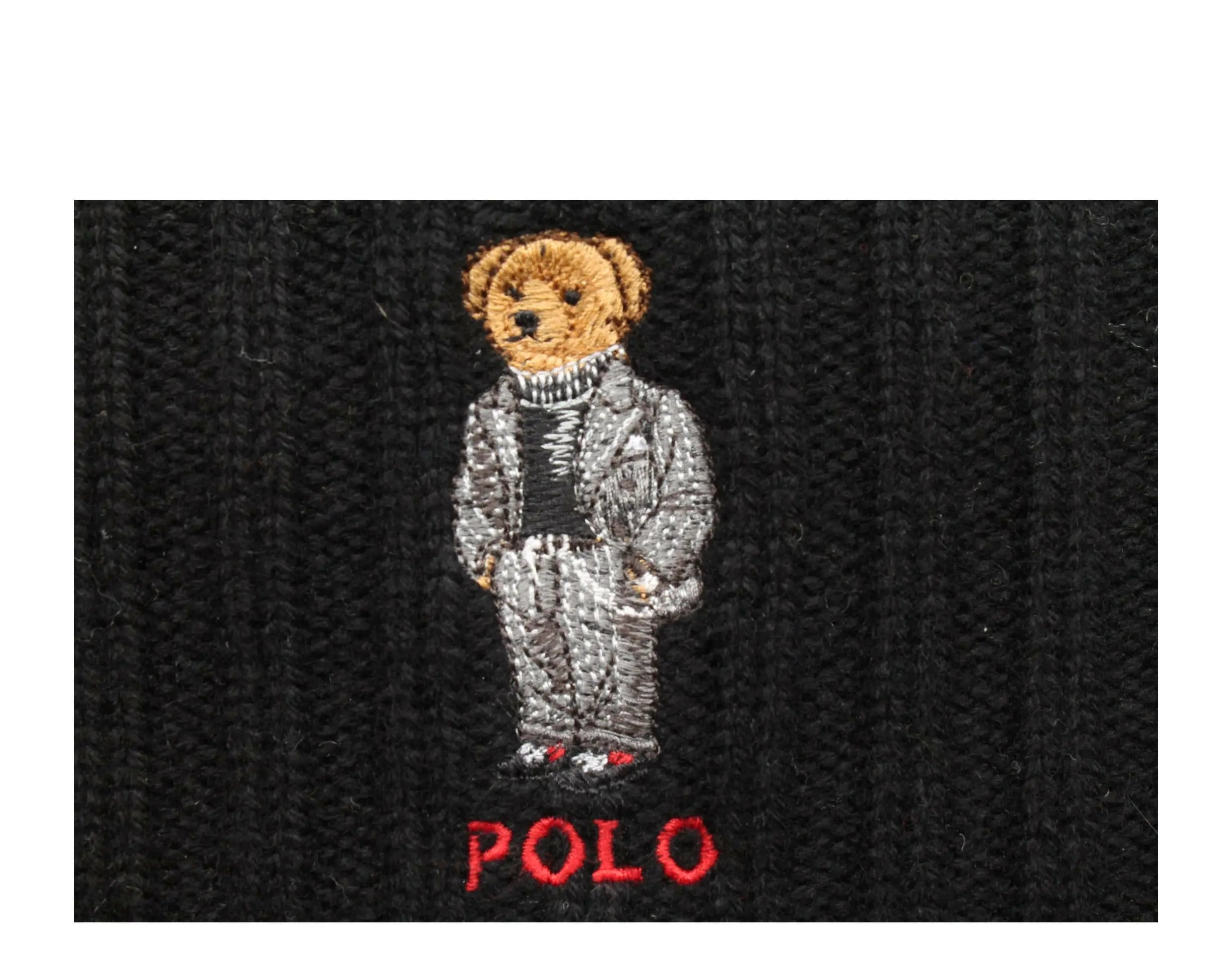 Polo Ralph Lauren Polo Bear Chalk-Stripe Knit Cuffed Beanie Hat Navy