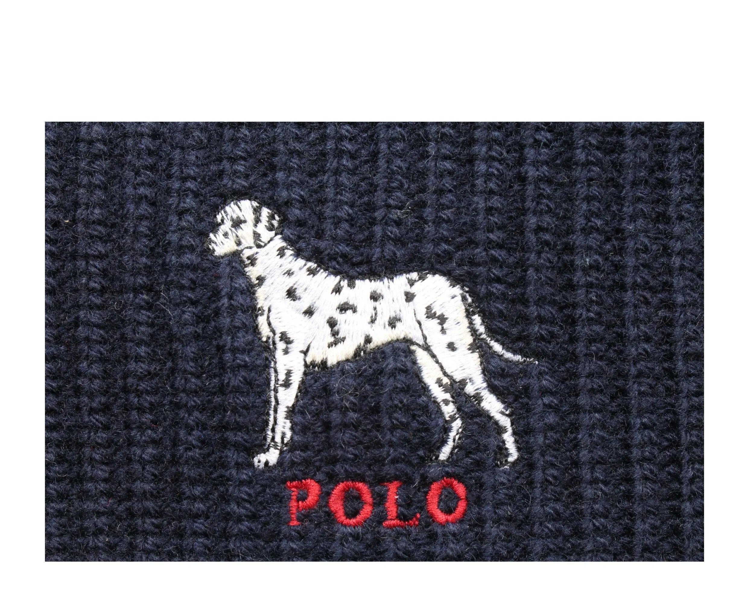 Polo Ralph Lauren Dalmatian Dog Knit Cuffed Beanie Hat Navy