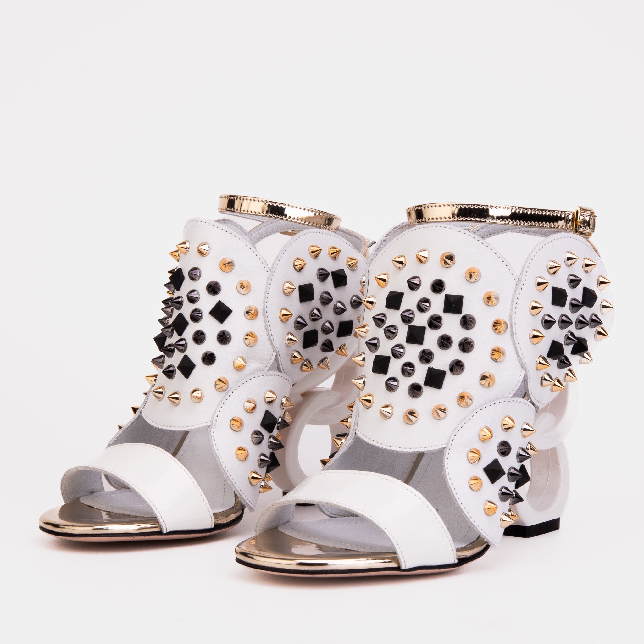 The Infanta White Spike Leather Ankle Strap Women Sandal