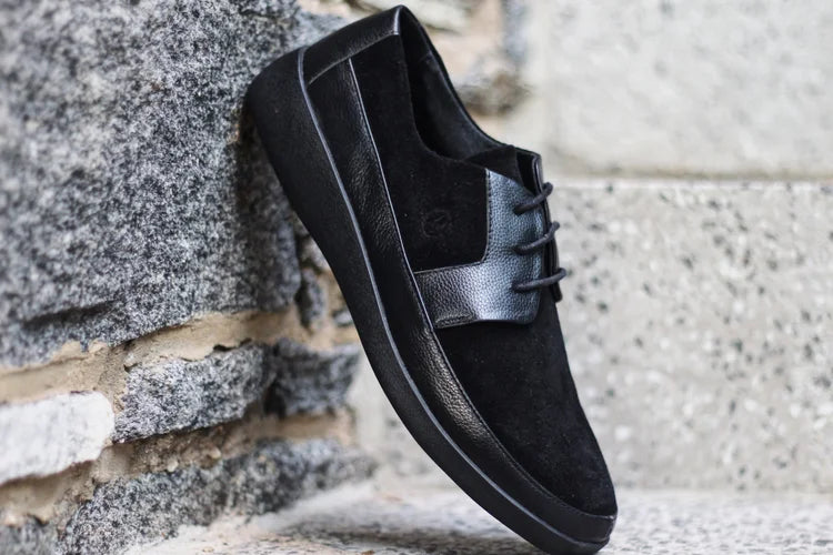Johnny Famous Bally Style Park West Men's Black Leather and Suede Low Top Sneakers