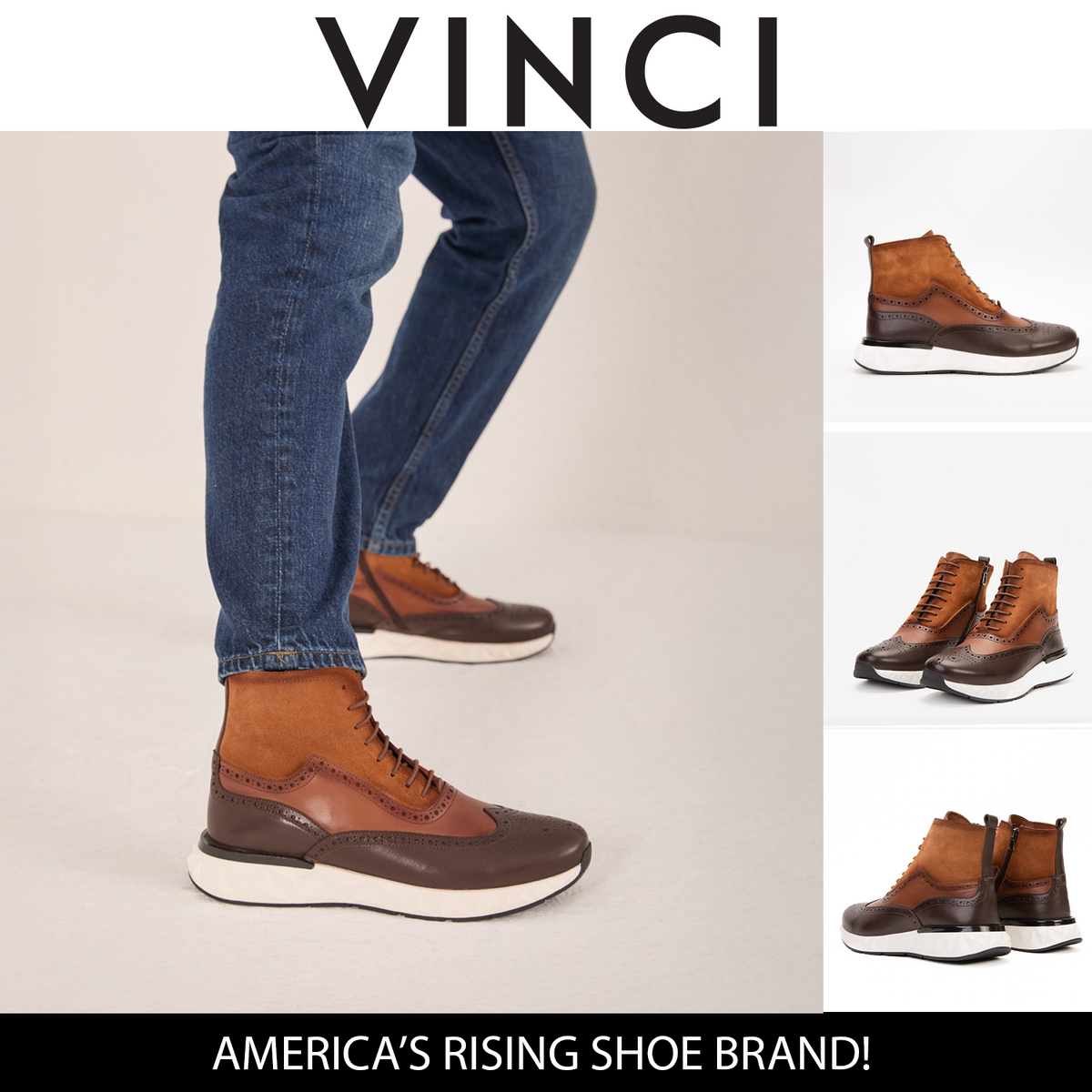 Vinci Leather The Regent Brown Leather Wingtip Brogue Men Casual Boot – product view 18