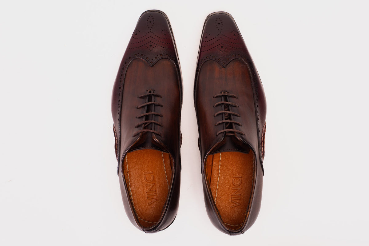 Vinci Leather The Royal Hand Craft Burgundy Wingtip Oxford Men Shoe – product view 8