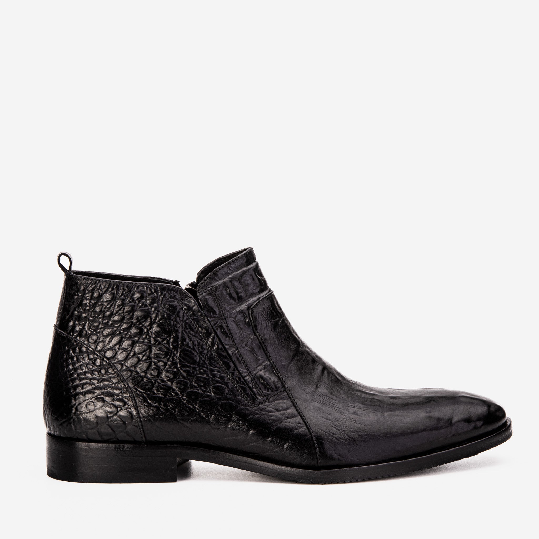 The Randor Black Croc-Embossed Calf Leather Side-Zip Dress Ankle Men Boot