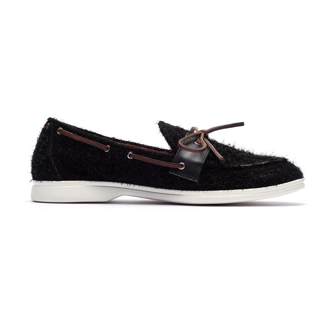 Del Toro Shoes Men's Black Textured Suede Barca Yacht Loafer