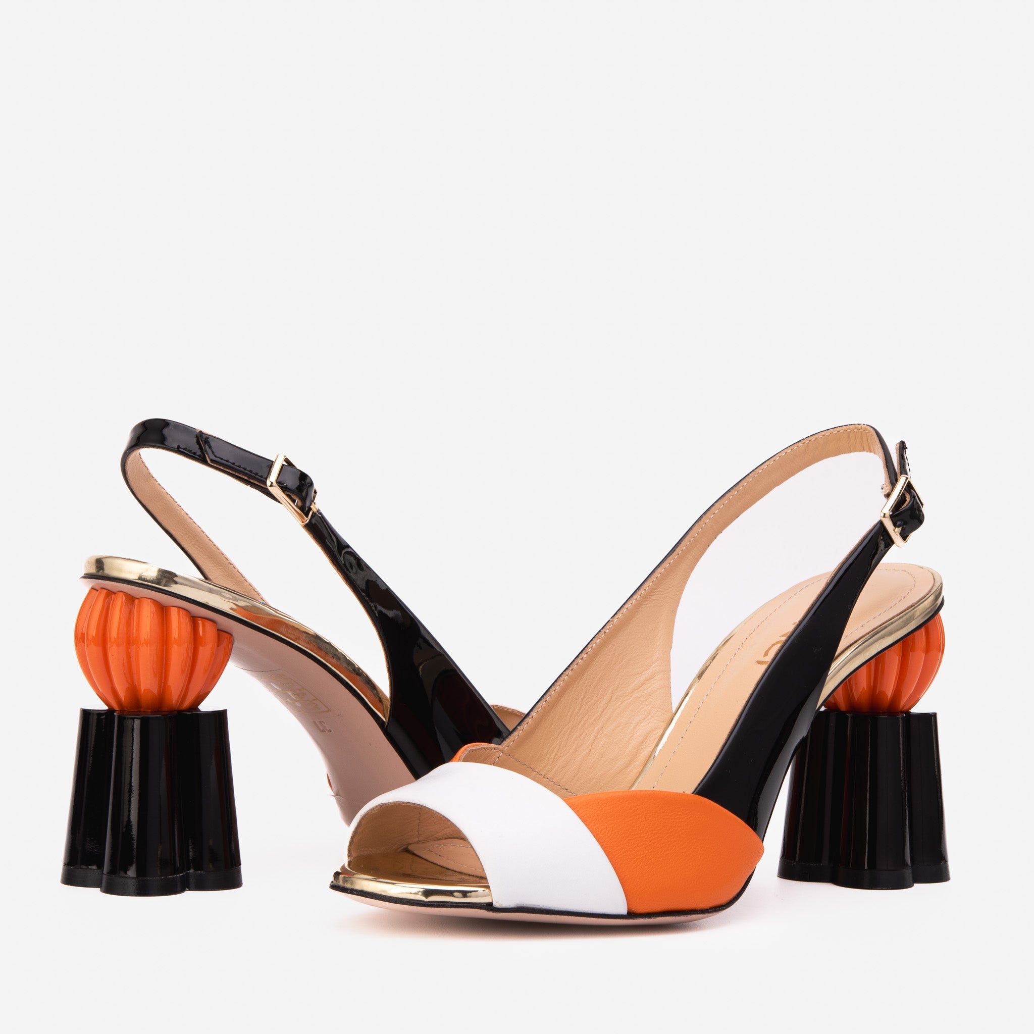The Rize White & Orange Pumpkin Heel Leather Women Sandal
