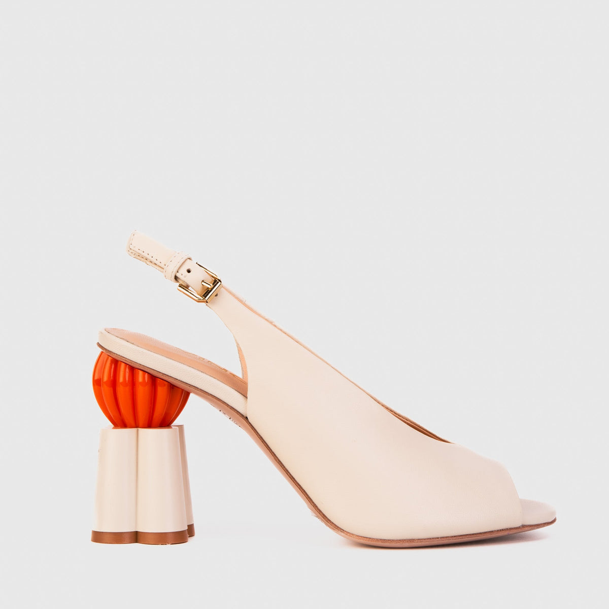 Vinci Leather The Cimla Cream Leather Pumpkin Heel Women Sandal – product view 1
