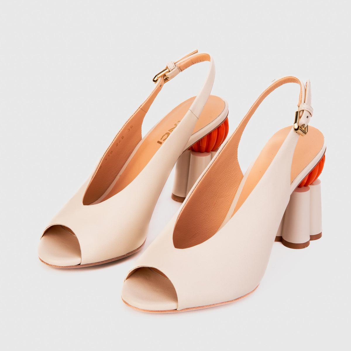 Vinci Leather The Cimla Cream Leather Pumpkin Heel Women Sandal – product view 2