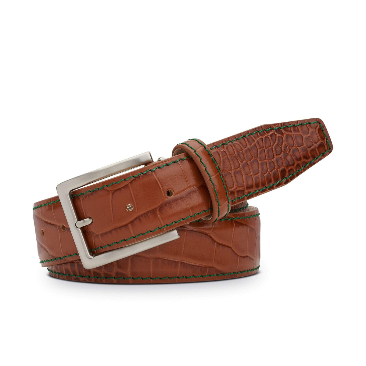 Cognac Mock Croc Leather Belt