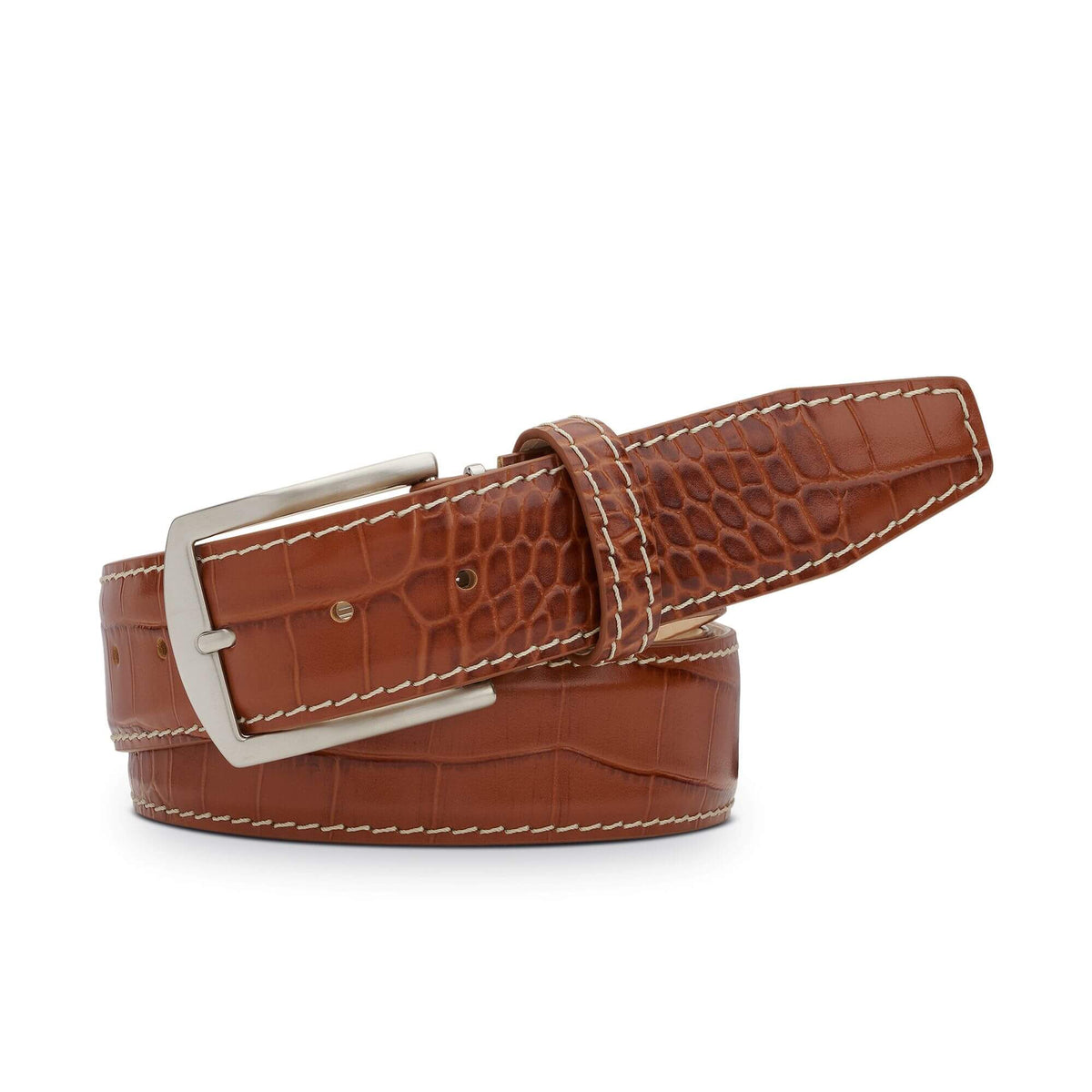 Cognac Mock Croc Leather Belt