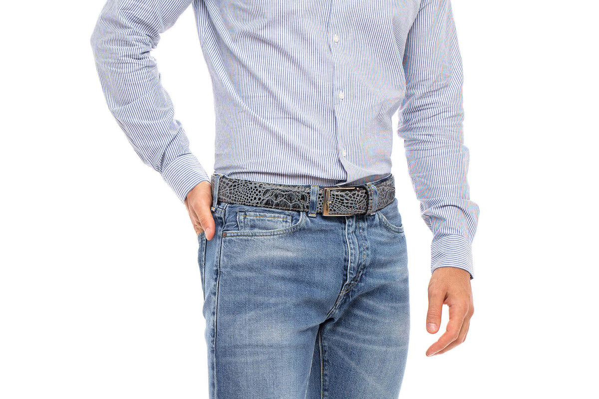 Shadow Mock Crocodile Leather Belt