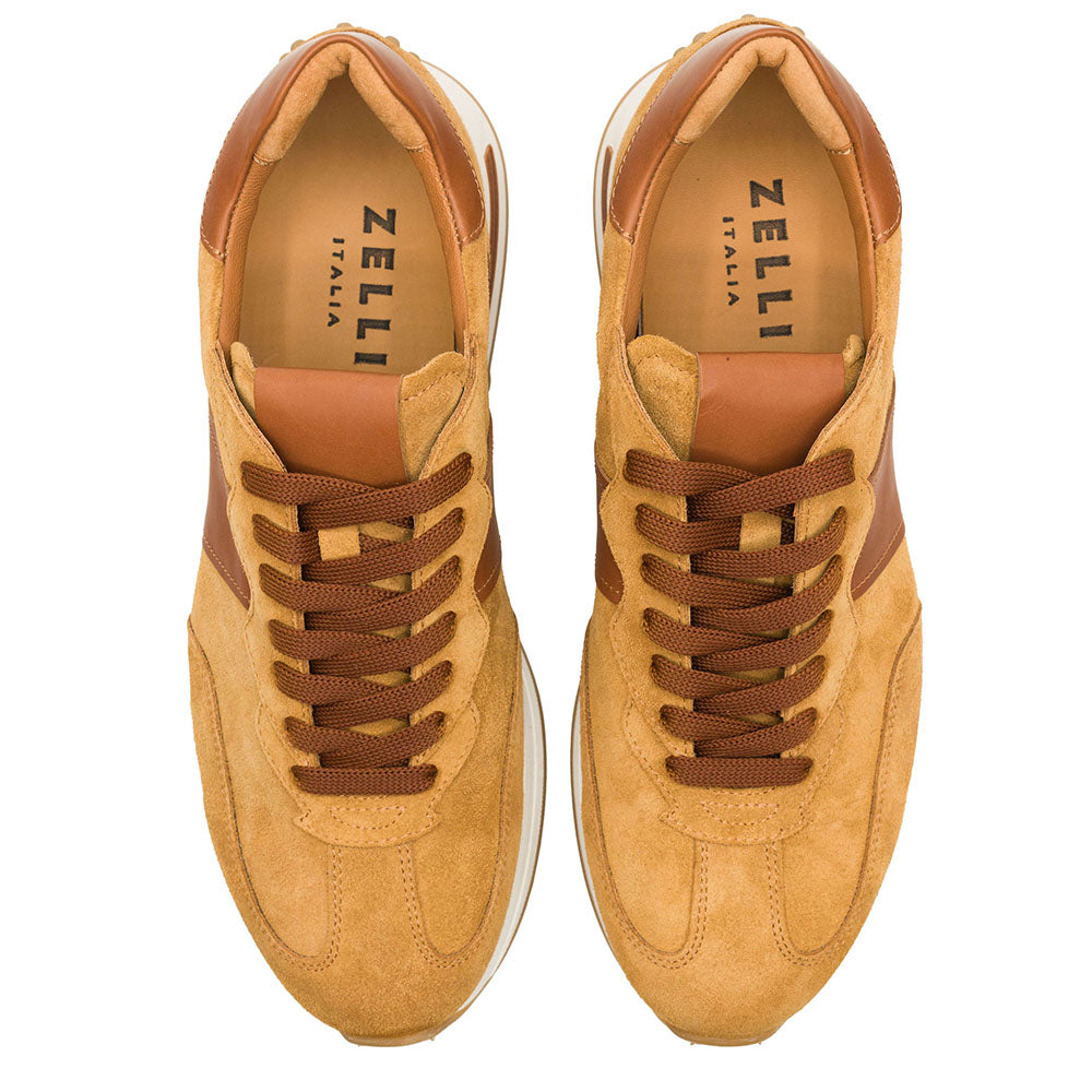 Zelli Italia Men's 66-265-CGN ROXI Suede & Calfskin Sneaker, Cognac