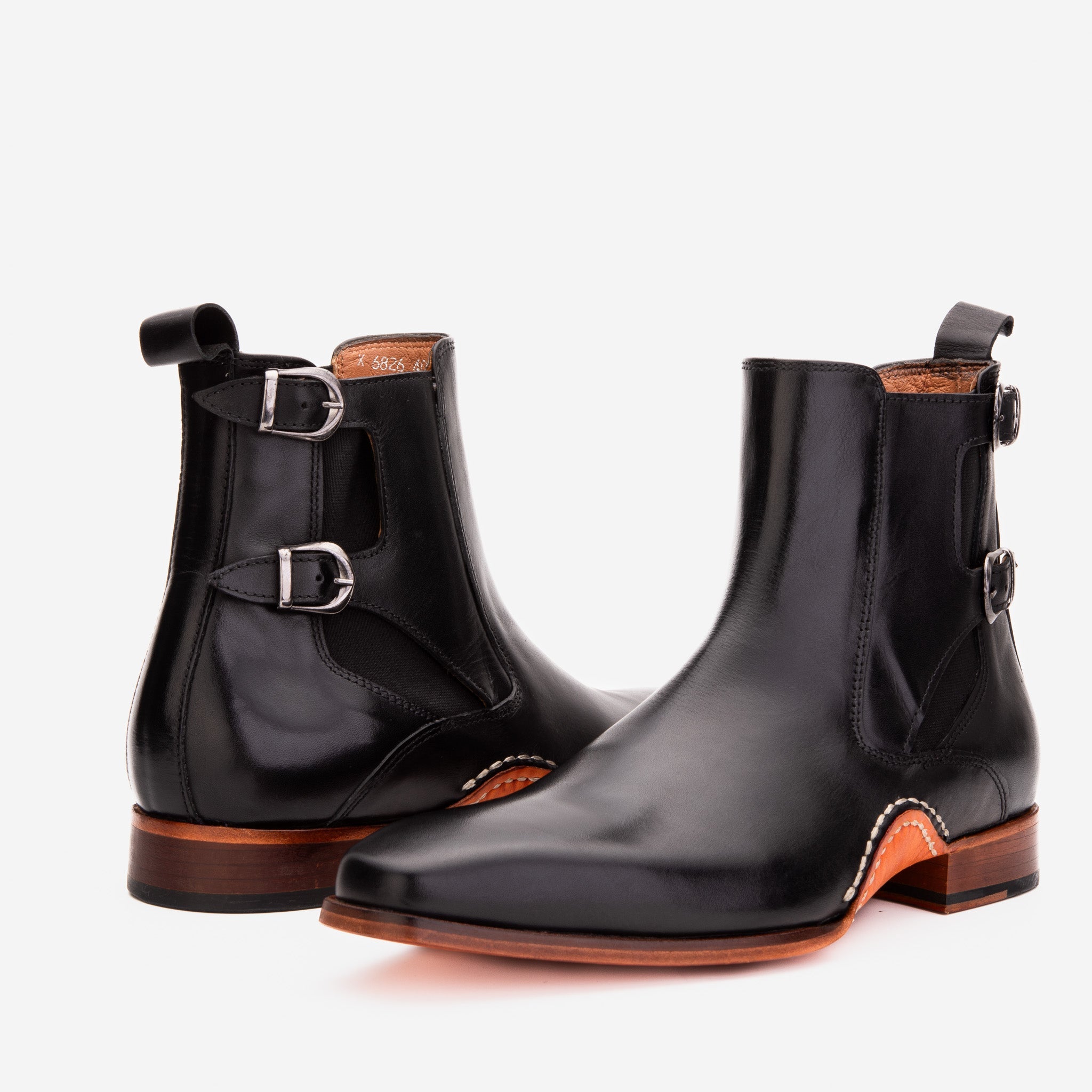 The Royal Hand Craft Black Leather Double-Buckle Chelsea Men Boot