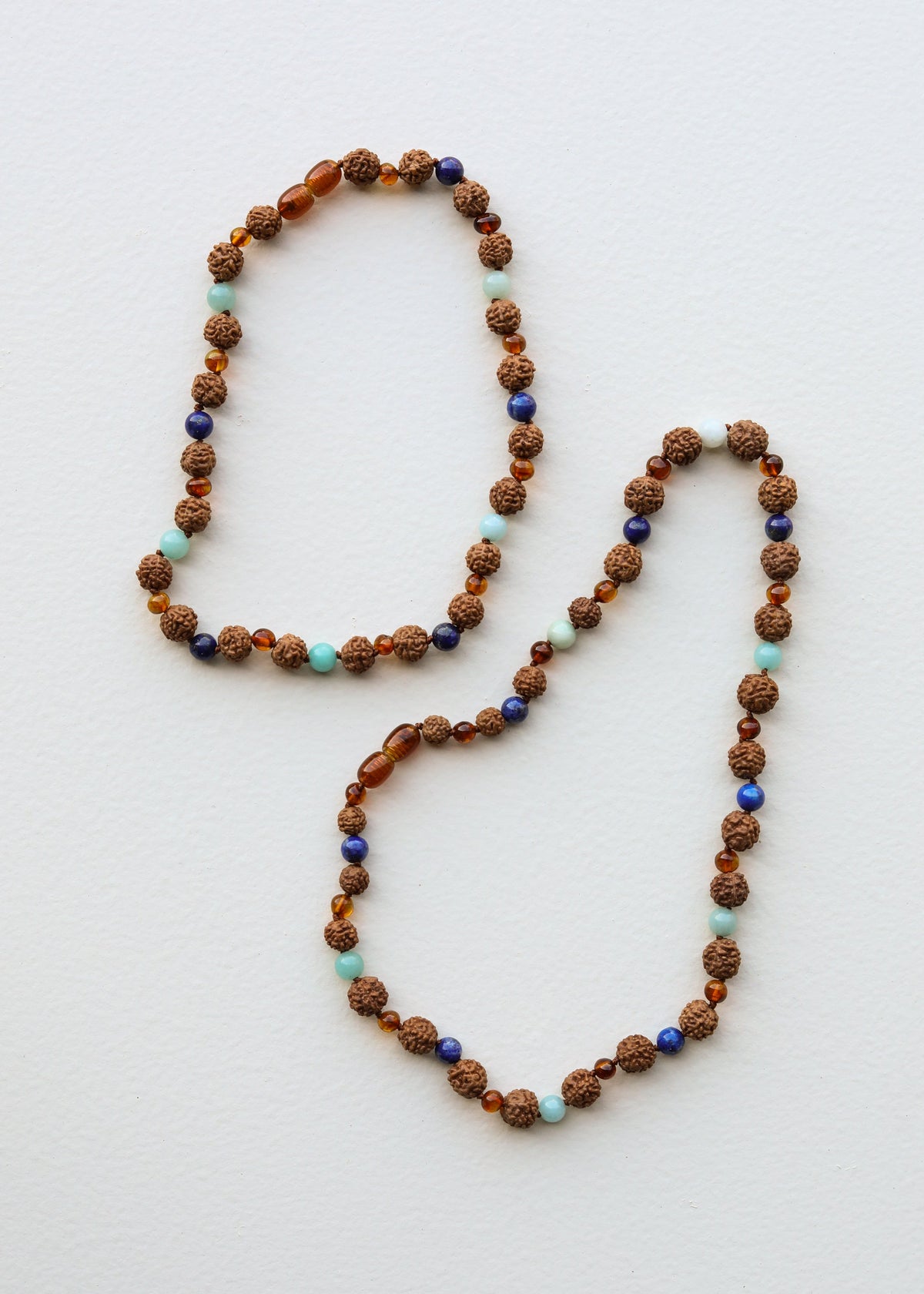 Cognac Baltic Sea Amber + Rudraksha || Amazonite + Lapis || Necklace Set