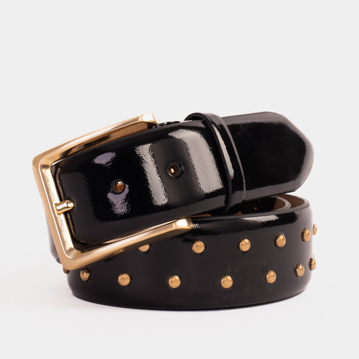 Vinci Leather The Jupiter Black Patent Spike Leather Belt – product view 6