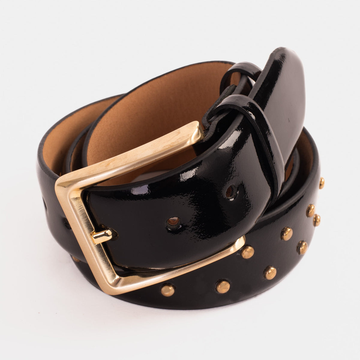 Vinci Leather The Jupiter Black Patent Spike Leather Belt – product view 5