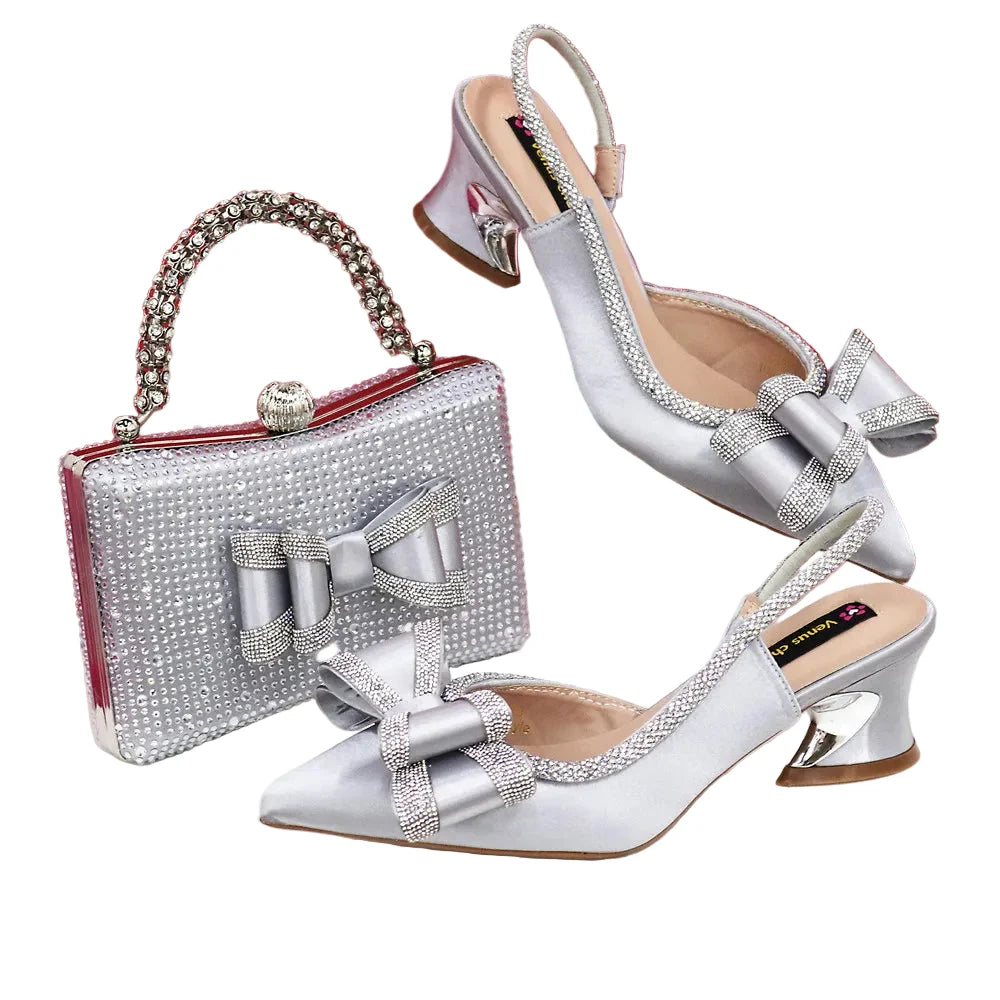 Med Heel Shoes for Women Italian Design Shoes and Bag Set ED1130 – product view 6