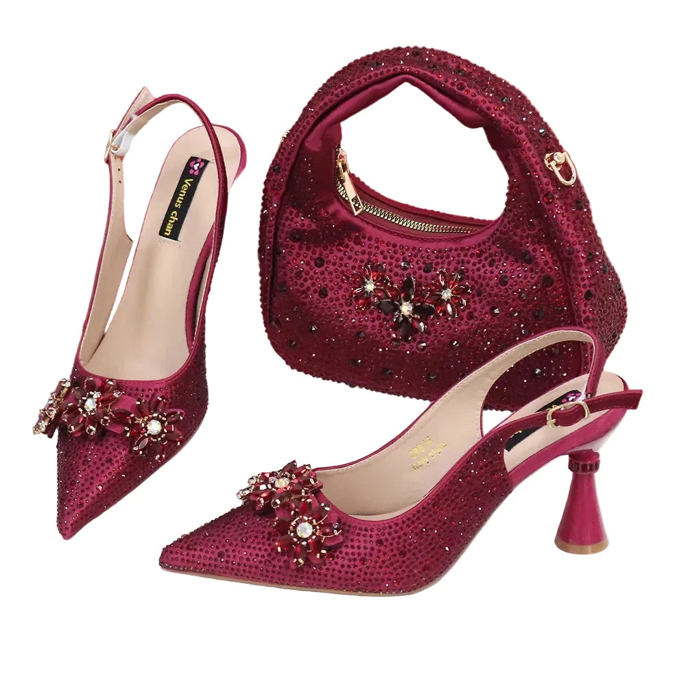 High Heels Shoes and Bags Set With Rhinestone β product view 2