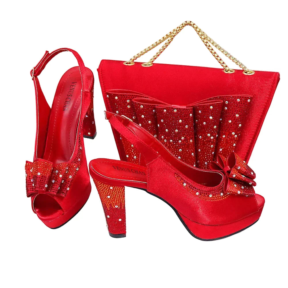 High Quality Thin Heels Ladies Shoes Matching Bag Set YT6543