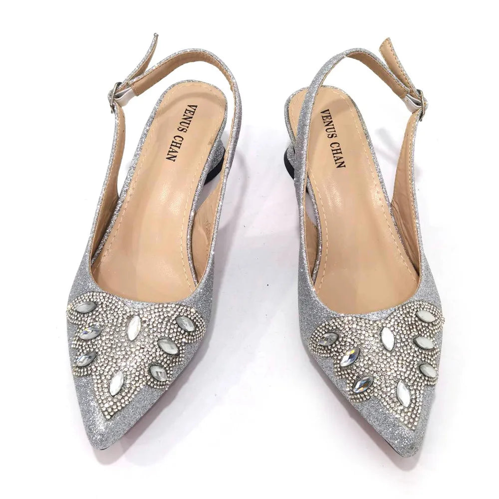 Women's Silver Mid Heels Frosted Crystal Shoes And Bag Set – product view 2