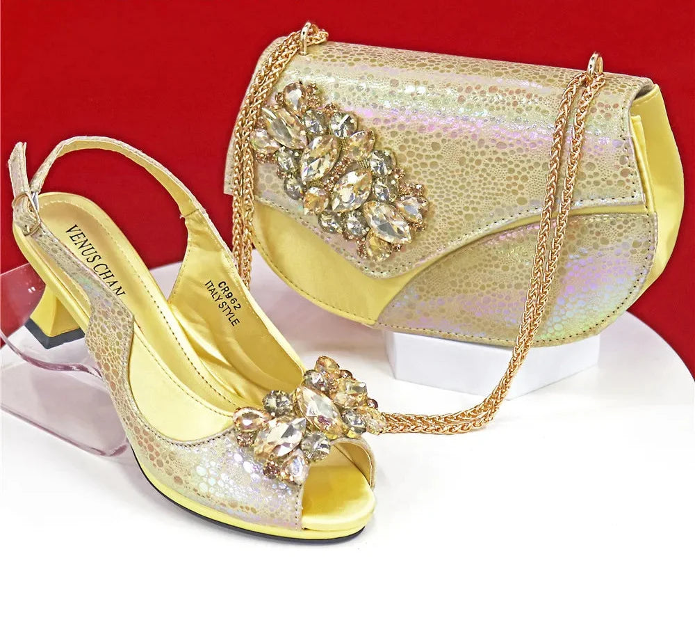 Elegant Rhinestone High-Heels Shoes & Handbag Set NMG54