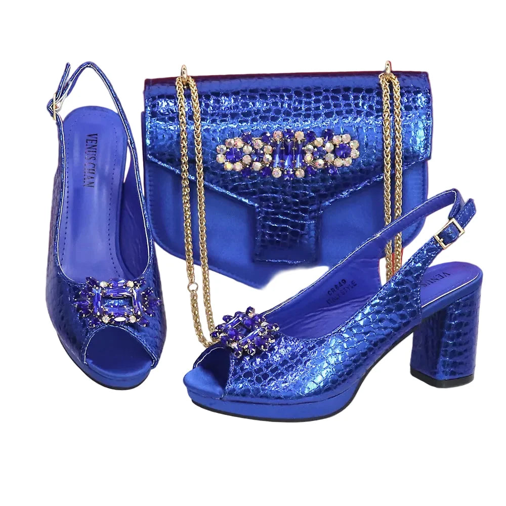 Open Toe Women Heels Shoes And Bag Set GRT543