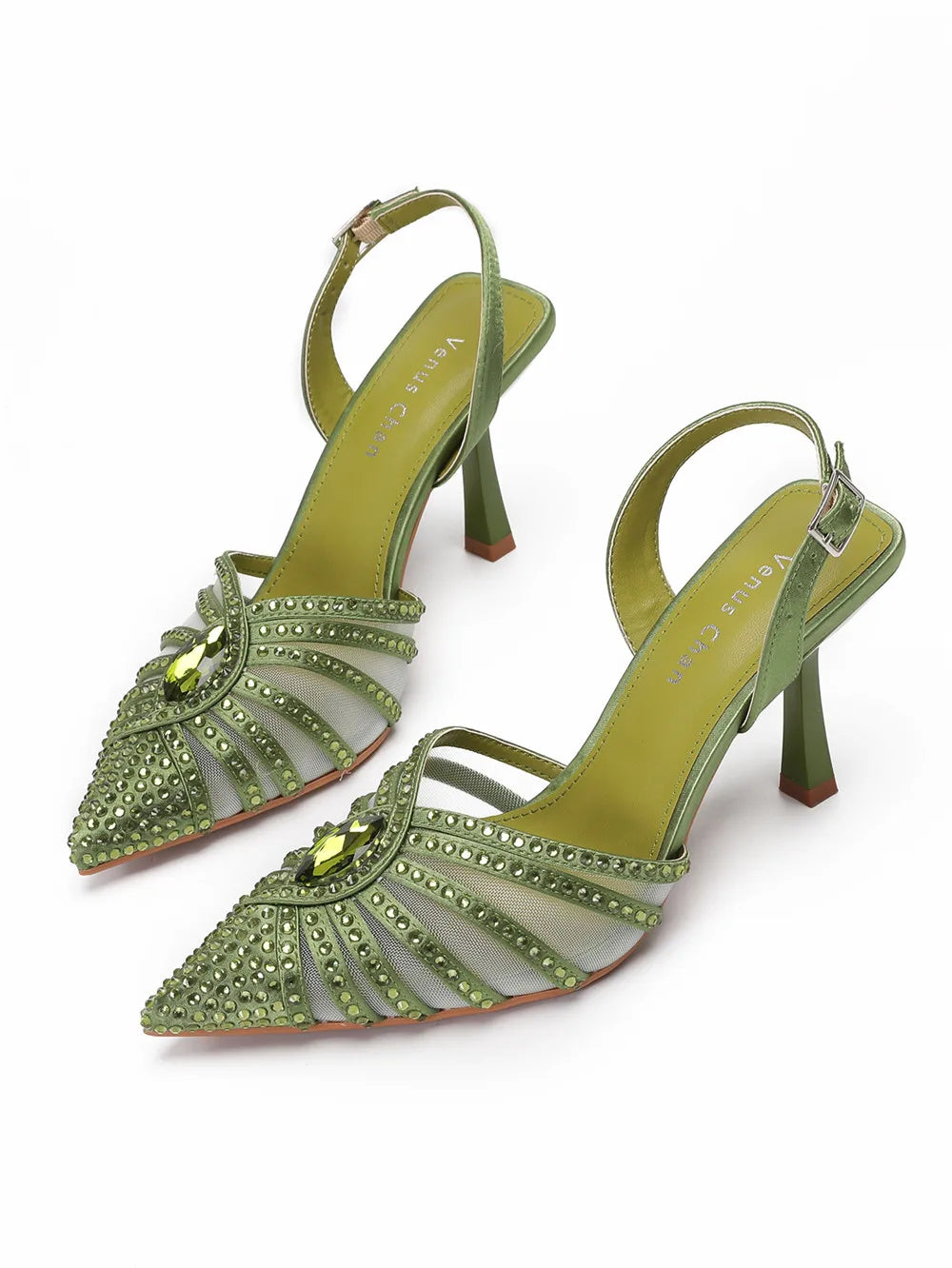 Women's Green Heels and Rhinestone Handbag Set GTR54 – product view 2