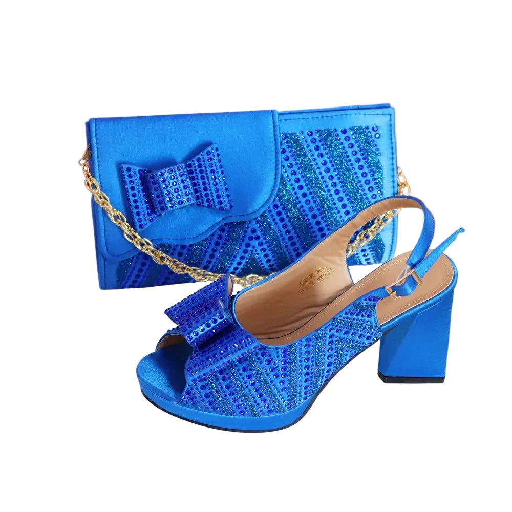 Super Heels Peep Toe Ladies Shoes with Bag Set