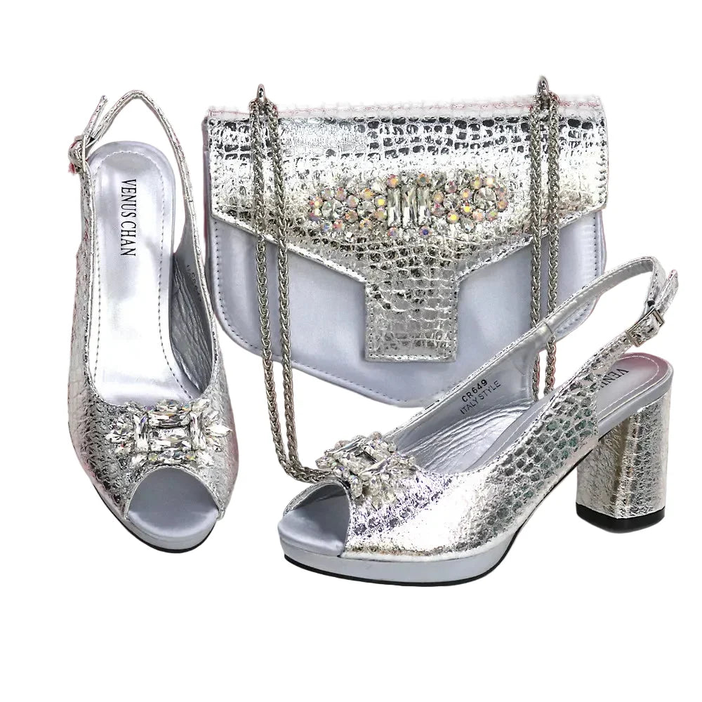 Open Toe Women Heels Shoes And Bag Set GRT543